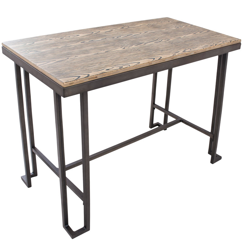 Vandervoort Solid Wood Top Metal Base Dining Table, Antique Brown