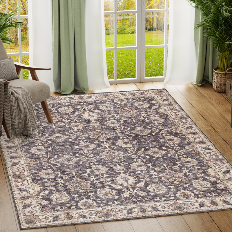 Zehorit Machine Washable Vintage Area Rug For Living Room, Hallway Runner, Entryway Rug, Rectangle 5' x 8'