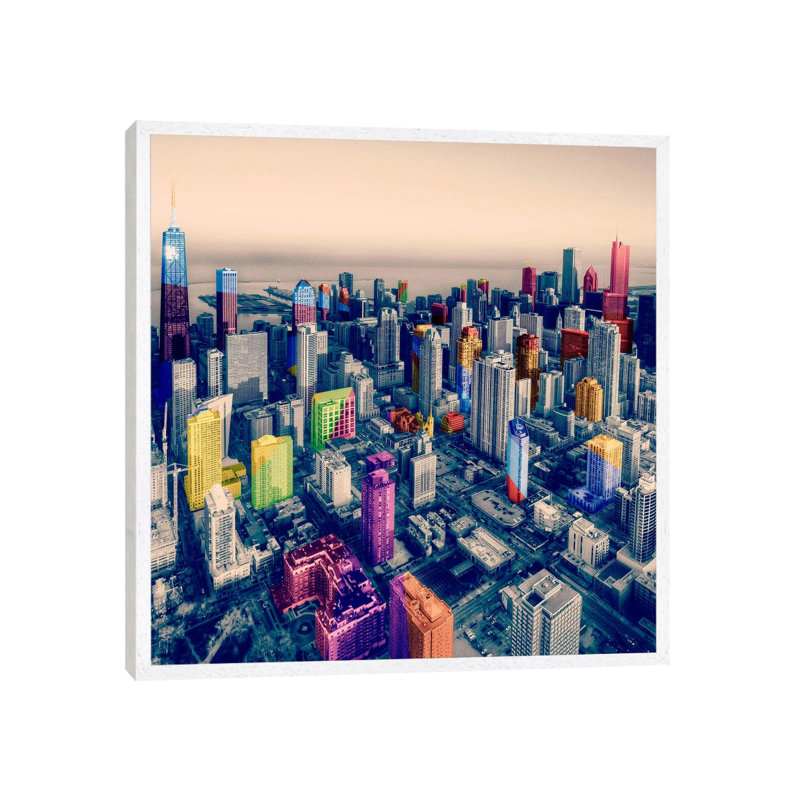 Chicago City Pop - Print on Canvas, White Framed, 45.72 cm H x 45.72 cm W