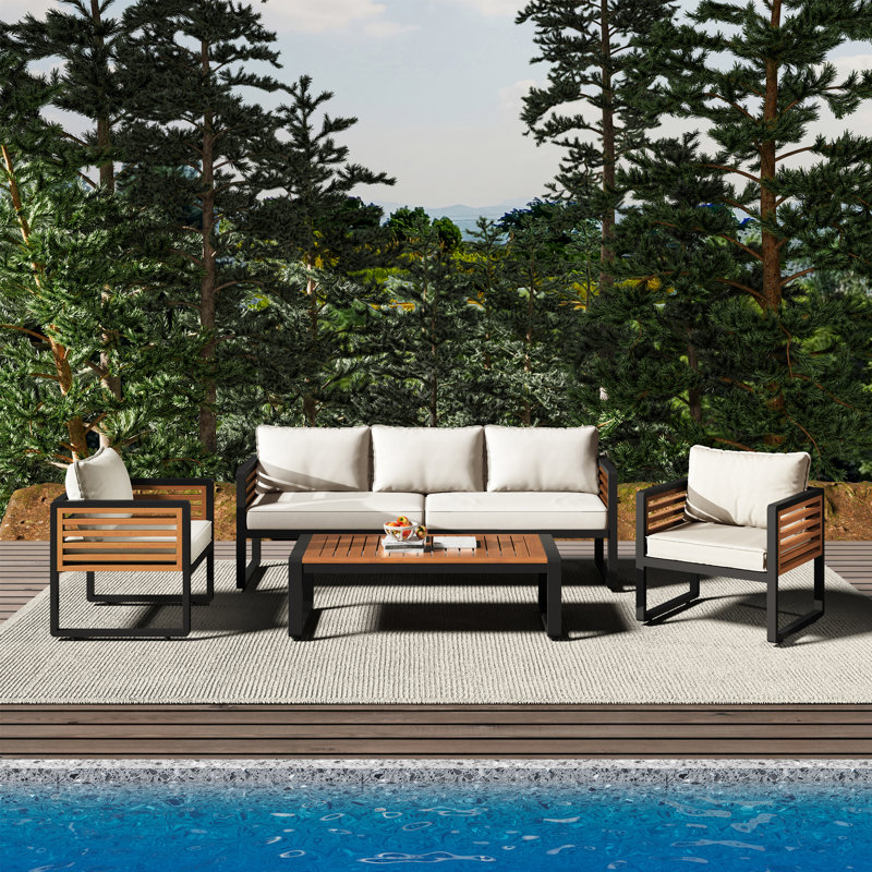 Ensemble de conversation d'extérieur pour 5 personnes avec coussins Jaemon, Beige