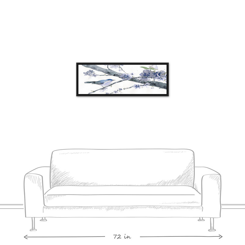 Fleurs de cerisier et oiseaux, reproduction sur toile, H 13,75 po x l 35,75 po x P 1,75 po