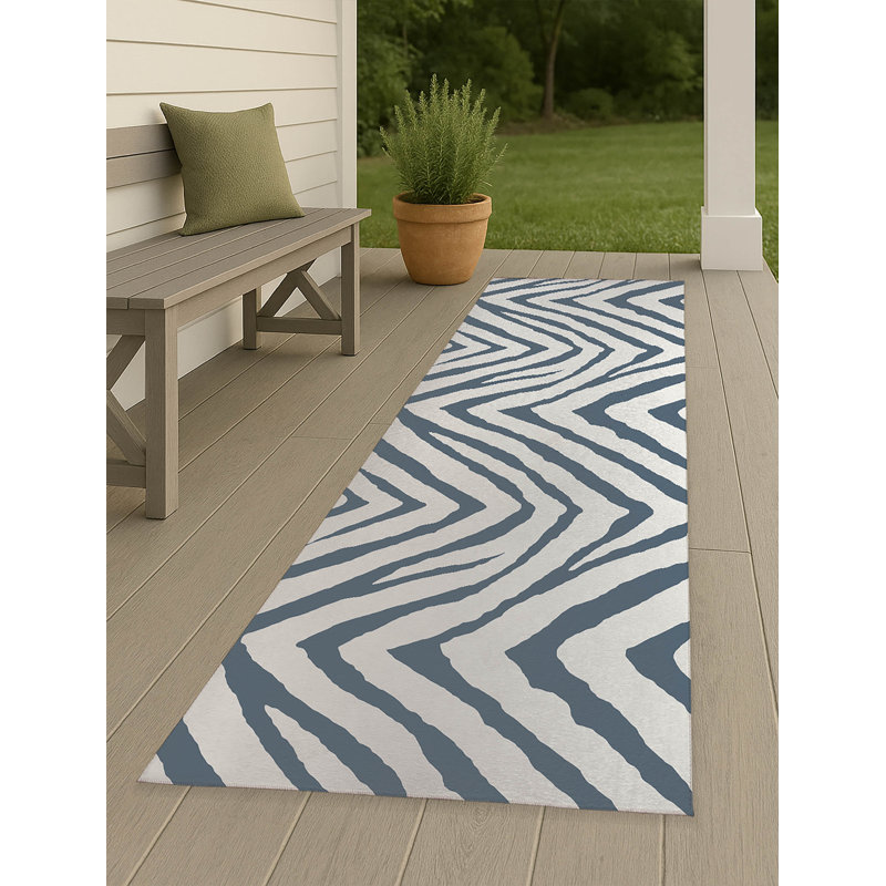 Zebra Stripe Non-Slip Outdoor Rug, Runner 2'6" x 8'