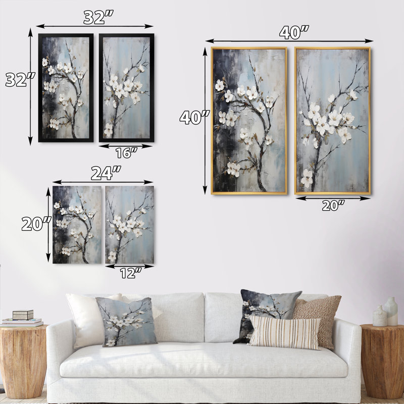 «Apple Blossom Harmony XI», 2 pièces sur toile, Cadre blanc, H 20 po x l 24 po