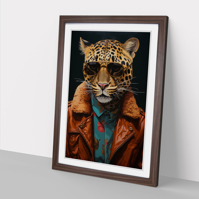 Leopard Neo-Plasticism - Single Picture Frame Print on Wood, Walnut, 34cm H x 25cm W x 2cm D