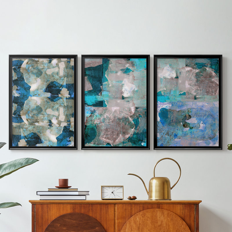 Impasto II - Toile tendue avec châssis sur mesure - 3 pièces, Noir, H 30 po x l 63 po