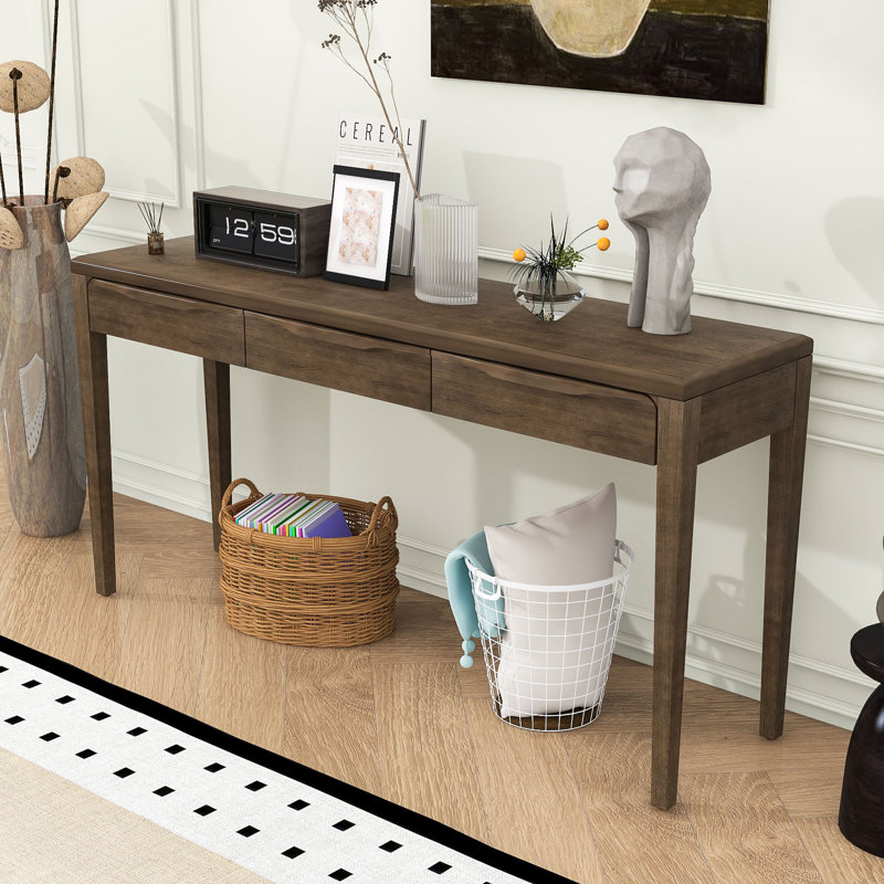 Console élégante avec 3 tiroirs courbés, Brun
