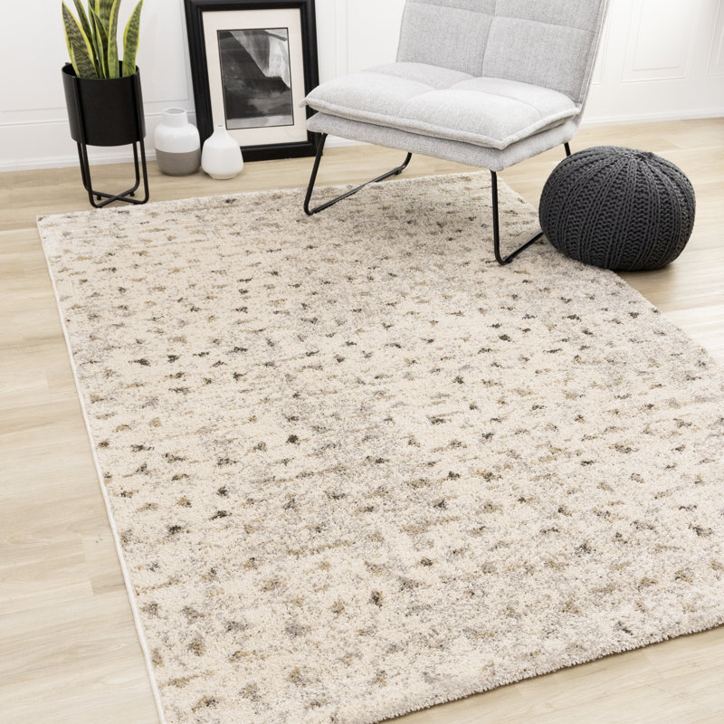 Tapis ivoire à pois mouchetés Katixa, Rectangle 7 pi 10 po x 10 pi 10 po