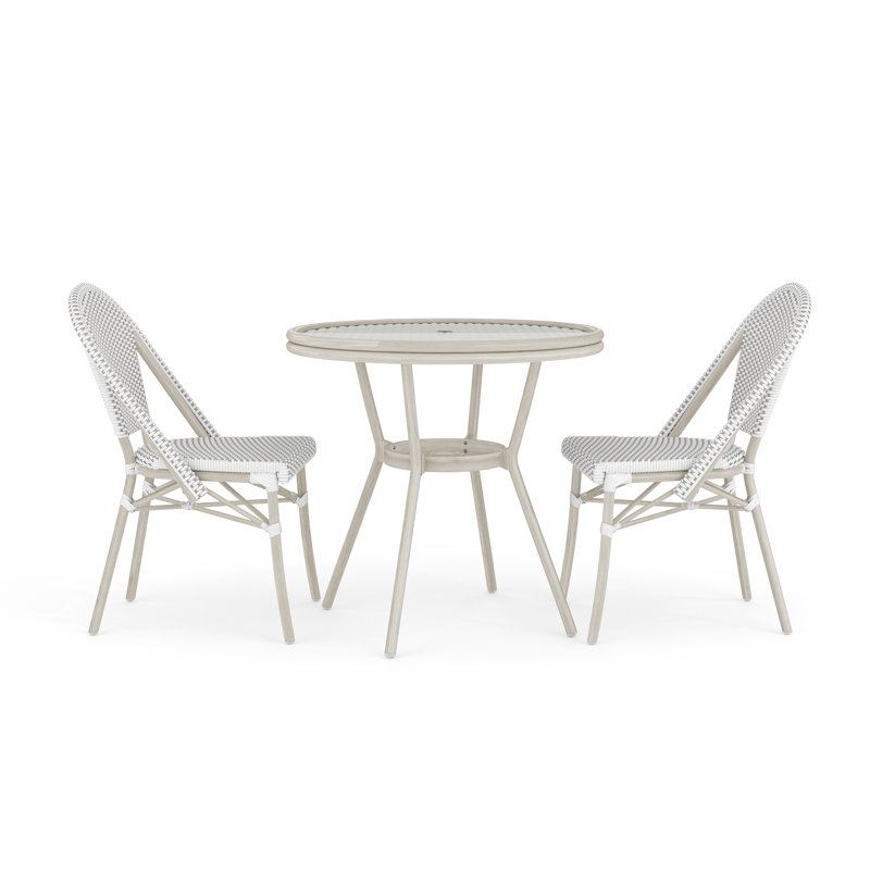 Martha Stewart Lily Pond All Weather Woven Bistro Table And Chairs Set With Aluminum Frames, Gray, 2