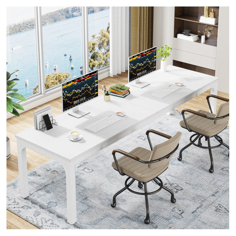 200cm W Metal Base Computer Desk, White, White
