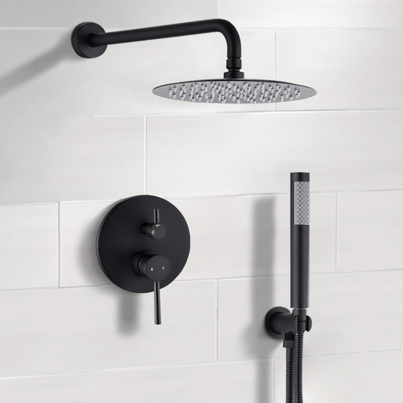 Tête de douche noire matte de 10 po avec pluie et douchette en laiton pour une salle de bain charmante: expérience moderne