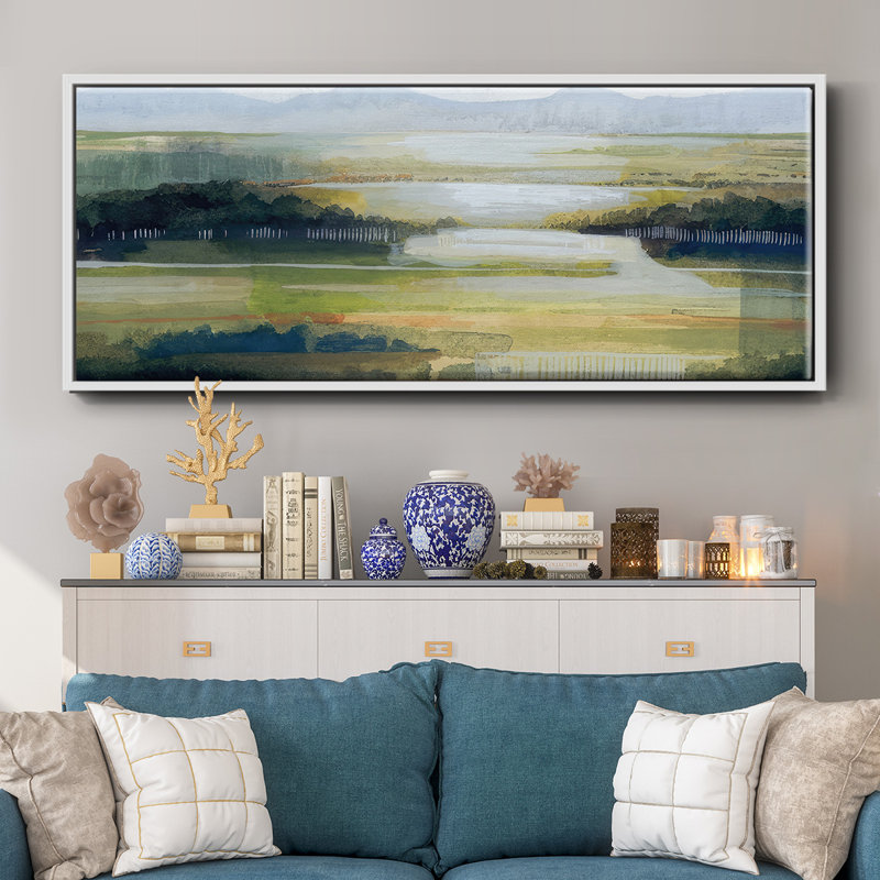 Lime Strata II- Framed Canvas, 8" H x 20" W