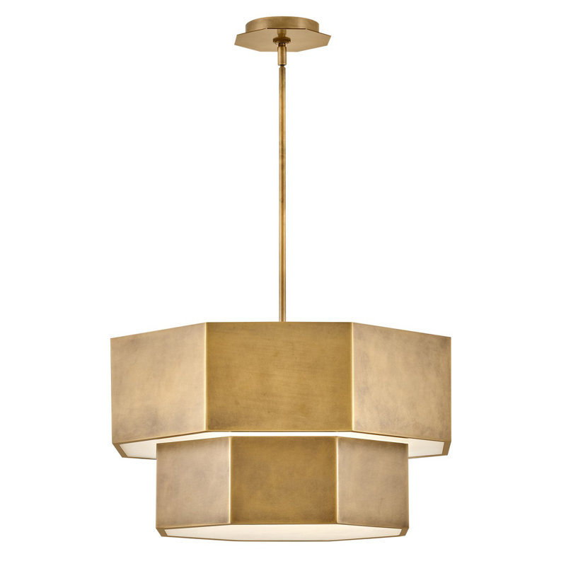Facet Seven-Light Convertible Hexagonal Two-Tier Chandelier, Heritage Brass, Heritage Brass