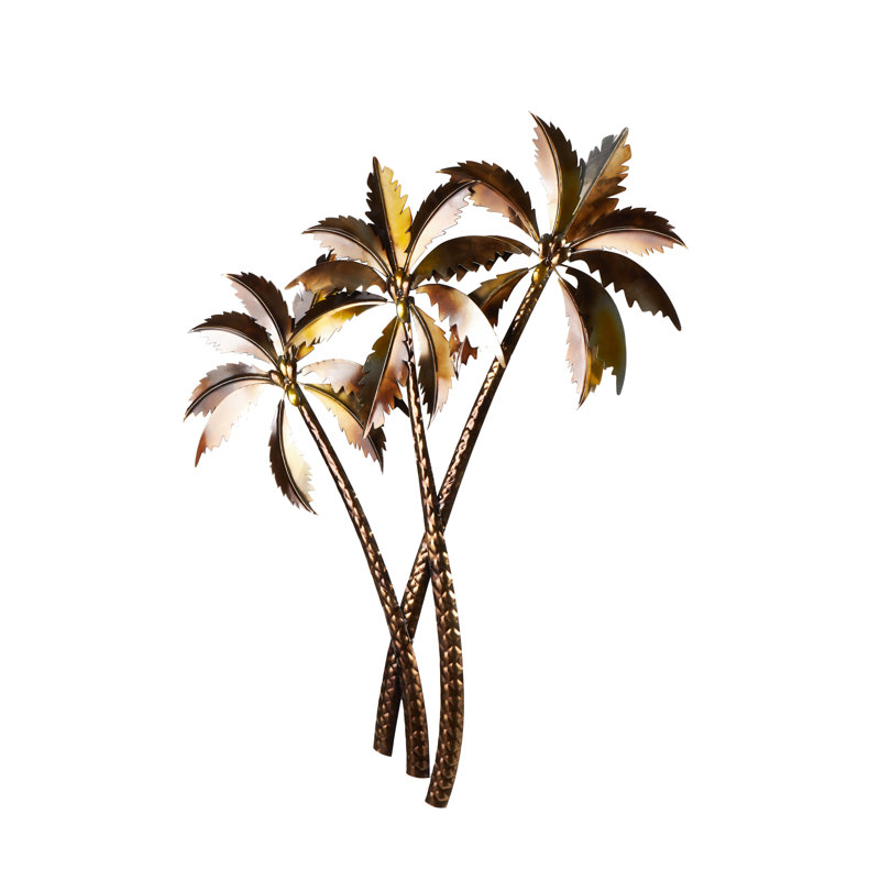 Stainless Steel Metal Slanted Tree Copper Home Wall Decor With Bronze And Yellow Accents