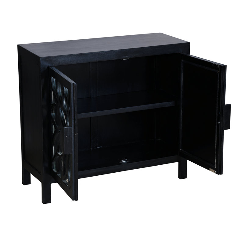 Buffet rustique avec rangement décoratif et façade en miroir à motif floral, 2 portes
