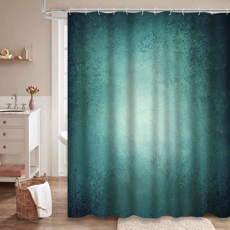 Rideau de douche abstrait bleu turquoise / vert clair avec 12 crochets, L 72 po x l 84 po