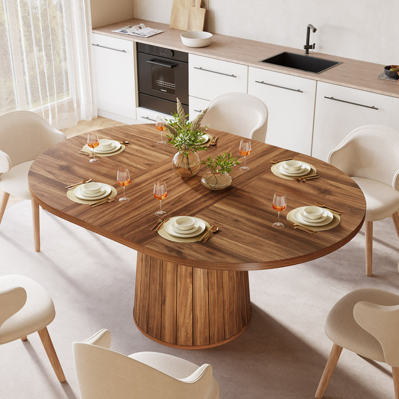 55 Inch Oval Dining Table with Wood Base for Dining Room