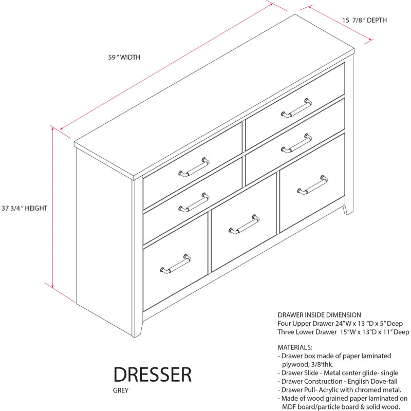 Ensemble de rangement 4 pièces avec commode, miroir, commode et table de chevet Harmony