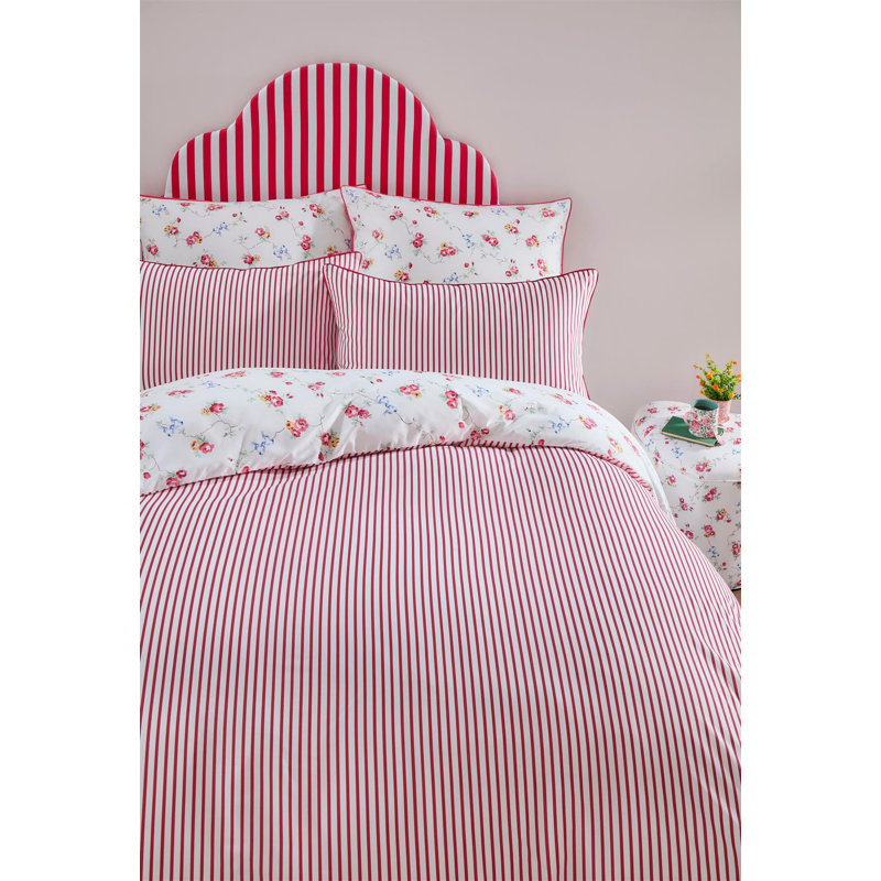 Cath Kidston Roses and Bows White Duvet Cover Set Floral Themed Single Bedding Set, Double