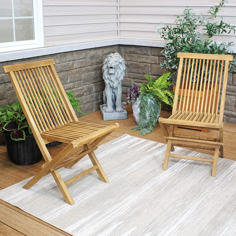Chaises pliantes en bois de teck massif - Chaises de patio d'extérieur en bois - Pliables - Finition teinte de bois clair - Ensemble de 2