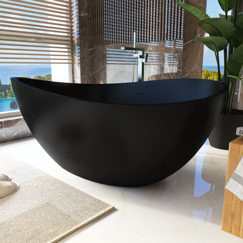 63 Inch Freestanding Solid Surface Soaking Bathtub for Bathroom 