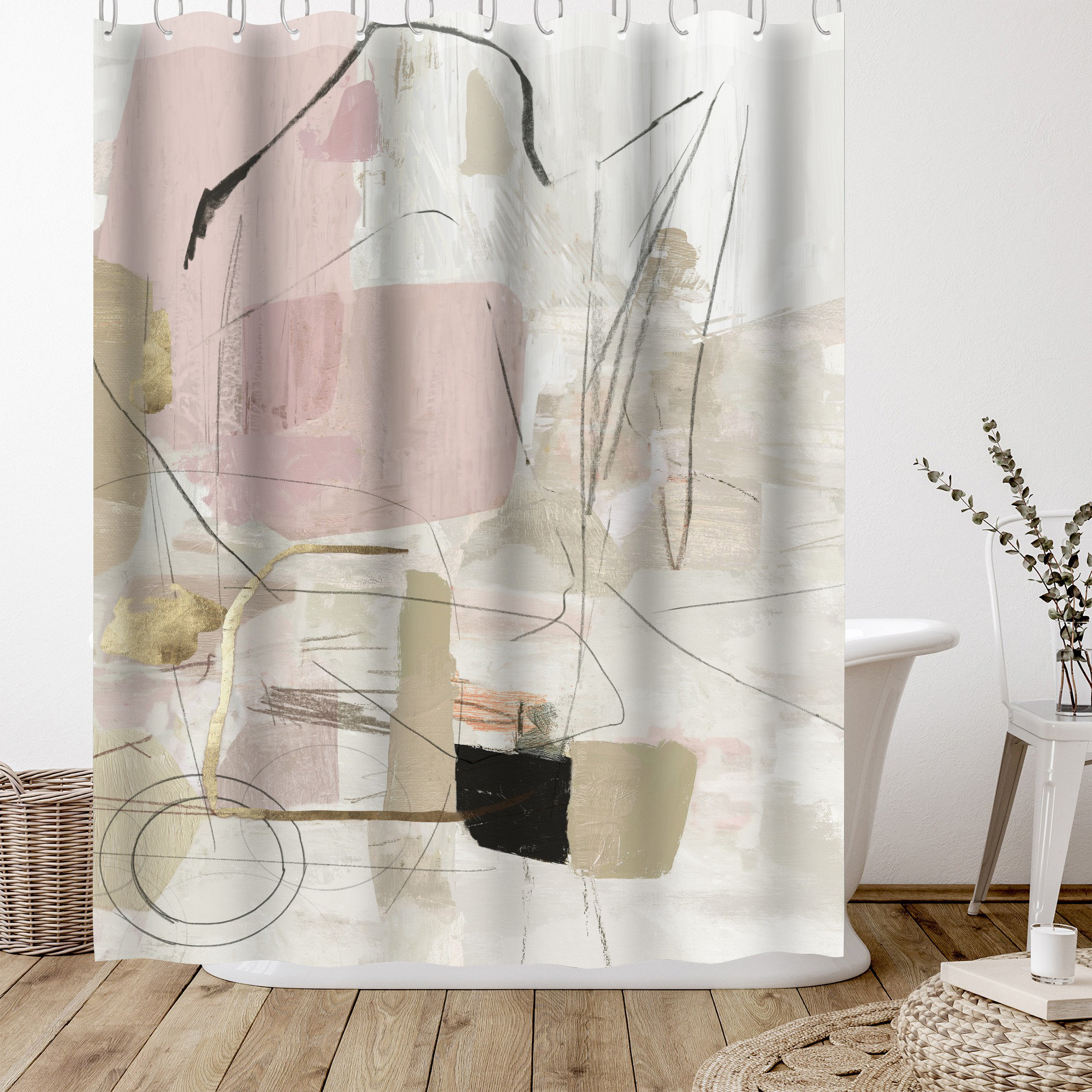 Bless international 71 x 74 Abstract Shower Curtain, Reflection Abstract  by PI Creative Art