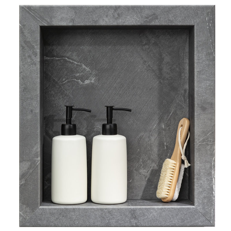 Palisade 17.5 in. x 15.5 in. Vinyl Waterproof Shower Niche Insert in Cracked Slate/Urban Quarry, Cracked Slate/Urban Quarry