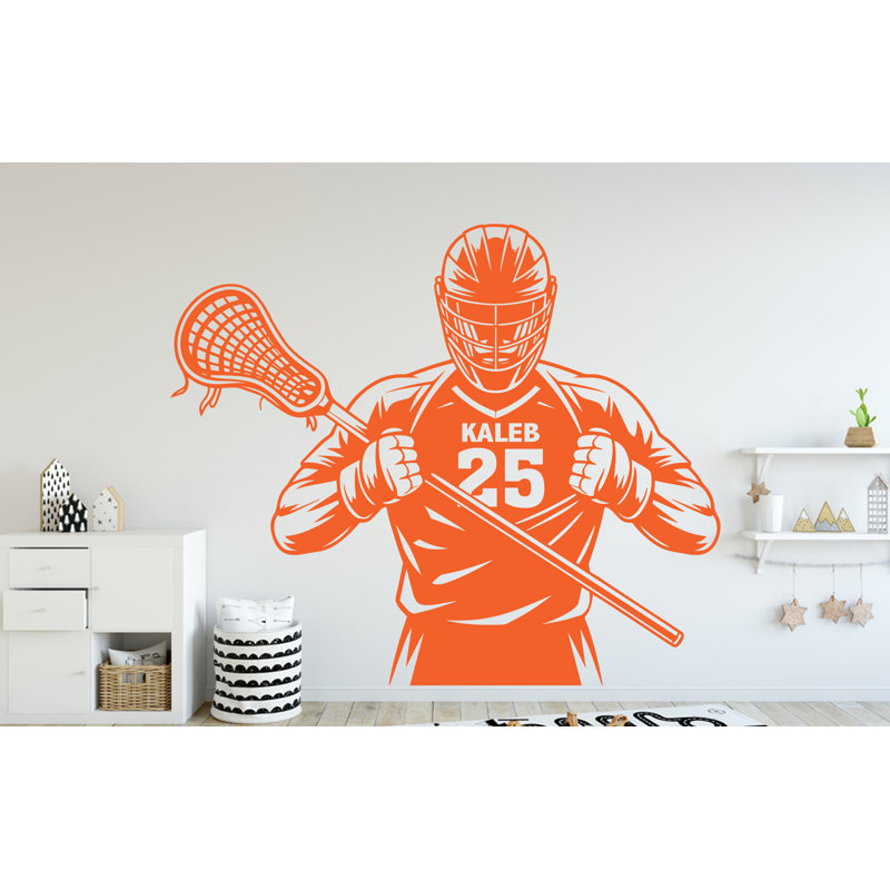 Décalcomanie murale Lacrosse, autocollant mural nom personnalisé Lacrosse, cadeau personnalisé pour enfant, H 21 po x l 17 po