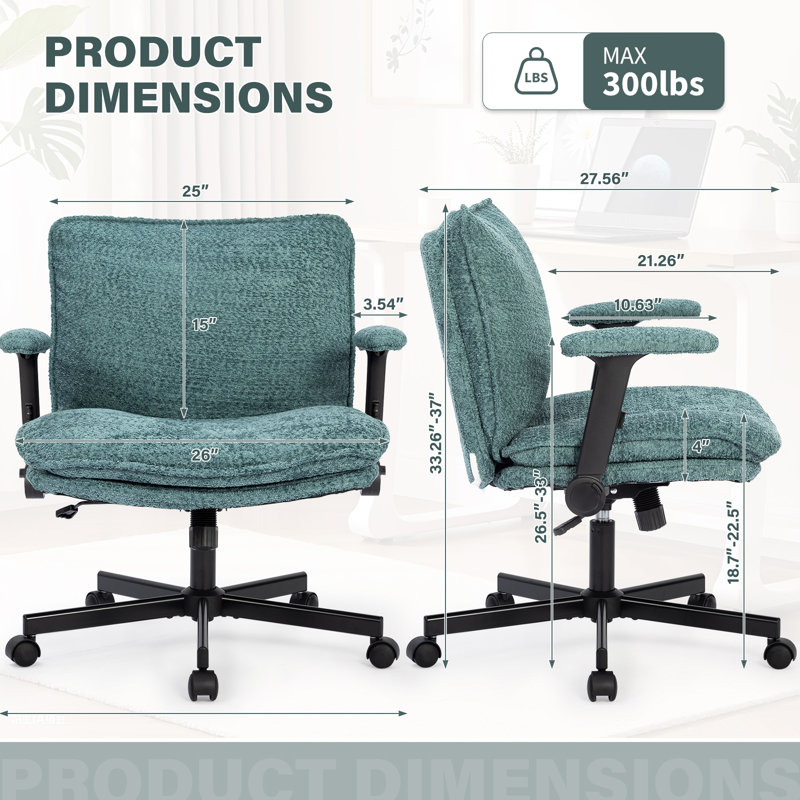 Modern Teddy Cross legged  Office Chair With Flip&Up Down Adjustable Armrests, Green