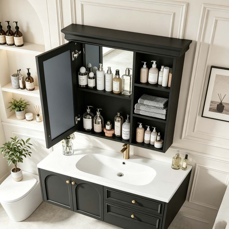 Armoire à pharmacie de salle de bain avec miroir, Black
