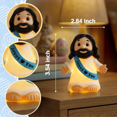 Lampe de nuit Jésus, lampes de sculpture en résine Jésus, fête des mères, cadeau de lampe de statue religieuse pour maman, lampe de table pour la décoration de bureau de chambre à coucher, cadeau de baptême pour les femmes