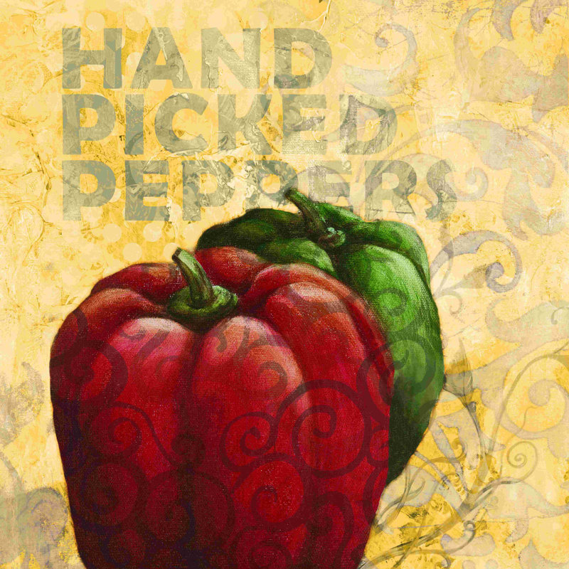 Peppers cueillis à la main - peinture sur toile tendue, L 20 po x H 20 po
