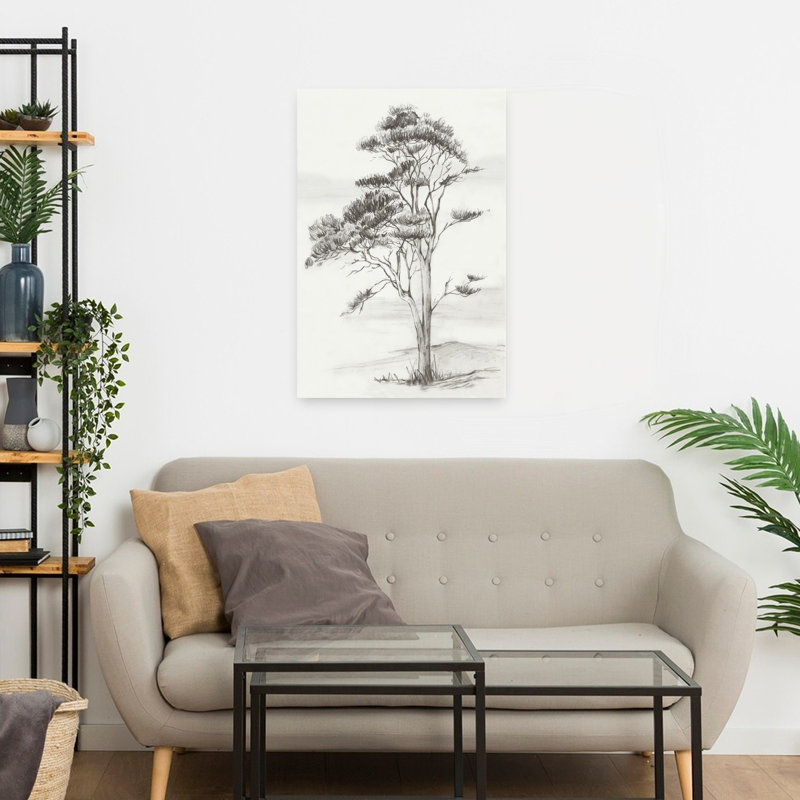 Arbre solitaire dans une brise douce I, paysage contemporain abstrait, art mural, H 24 po x l 16 po