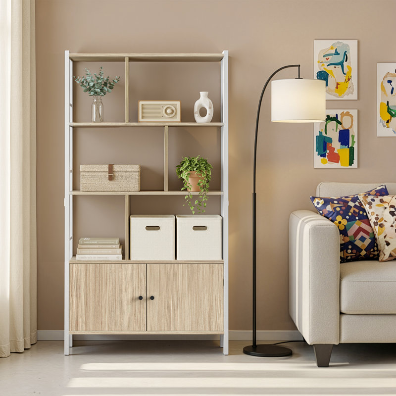 Jazmyne 154.5 cm H x 74 cm W Steel Standard Bookcase, Natural/White