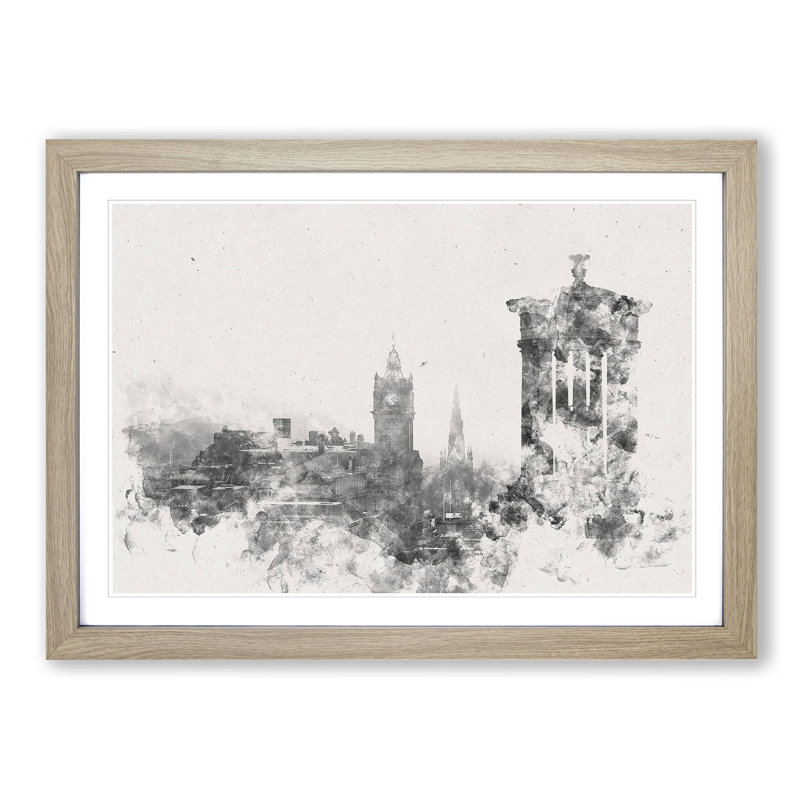View of Edinburgh Skyline - Picture Frame Painting Print on MDF, Oak Framed, 45cm H x 63cm W x 2cm D
