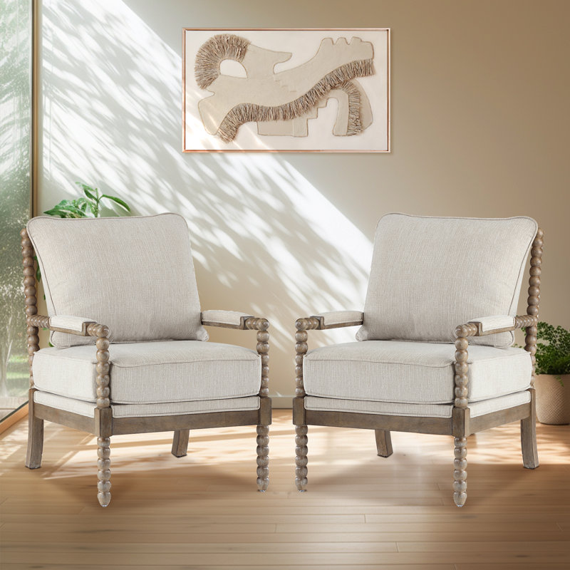 Élégante chaise d'appoint à pieds fuselés de 25,5 po de large avec dossier et siège rembourrés Ocelia, Polyester beige, Brun