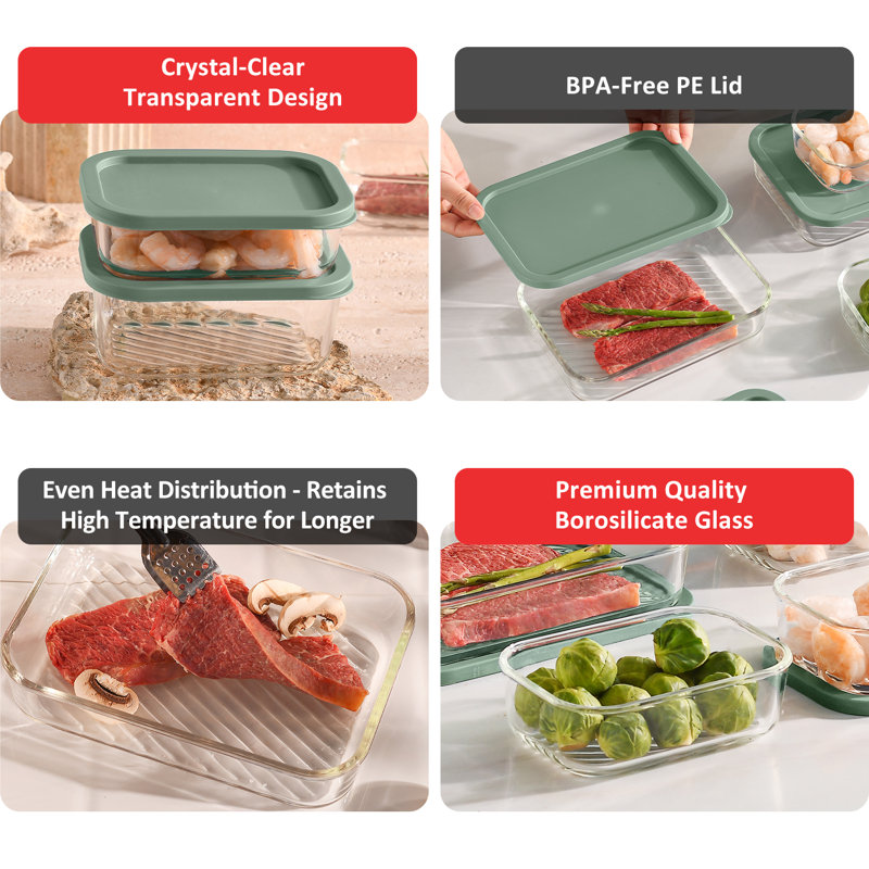 28 Piece Glass Airtight Meal Prep & Storage Containers with Lids, Sage Green