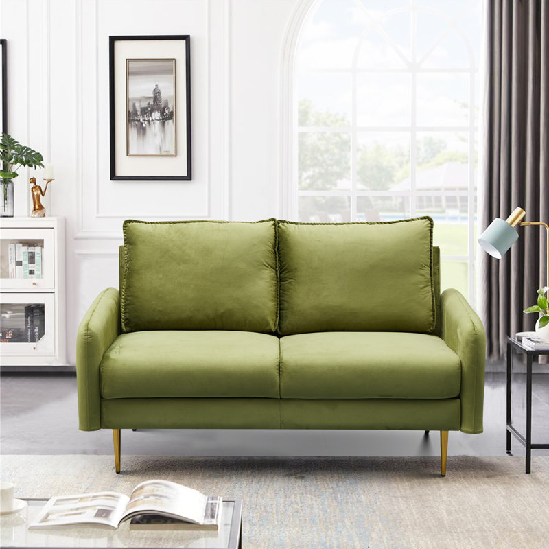 Causeuse à accoudoirs arrondis 57,8 po Govany, Velours vert armée, H 33 po x l 57,8 po x P 31,7 po