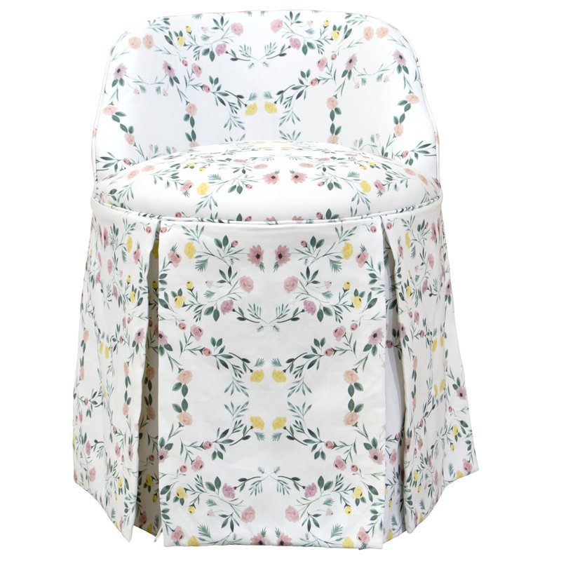 Aariyona Upholstered Side Chair, White/Green/Pink Cotton Blend