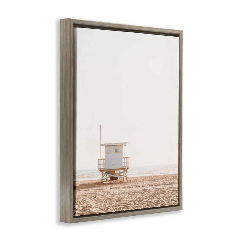 Cadre flottant Minimalist Beach Hut Neutrals, design par Sissi et Seb, H 31 po x l 25 po, Cadre flottant orme Montalcino