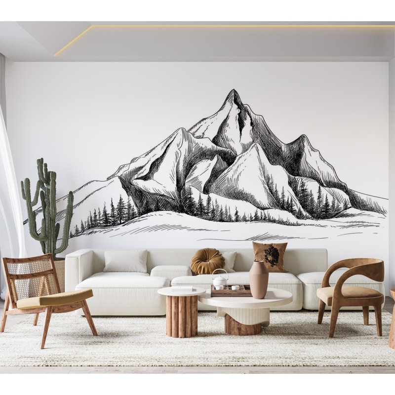 Premium Wallpaper Wall Mural - Mountain Sketch, 40" L x 60" W