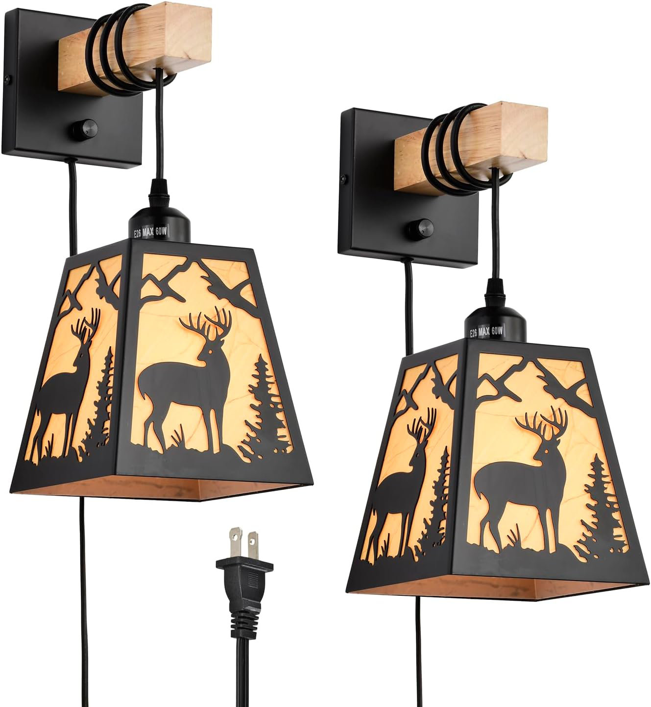 Rustic Wall Lamps,Plug In Wall Sconces Set Of 2,Farmhouse
