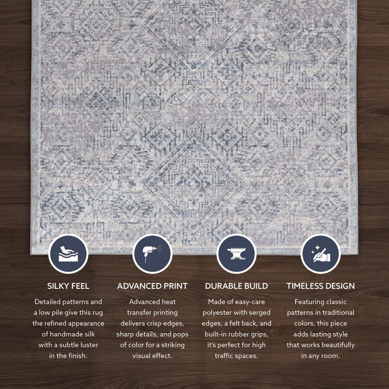 Tapis gris et chardon Emanuel tissé à plat et tissé à plat avec envers antidérapant , Rectangle 2 pi 2 po x 3 pi 2 po
