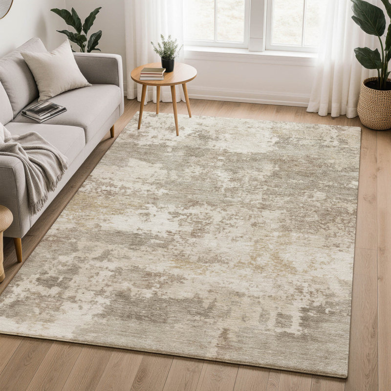 Tapis abstrait lavable à la machine de qualité supérieure Mayfield AMF2366, Taupe, 9 pi x 12 pi