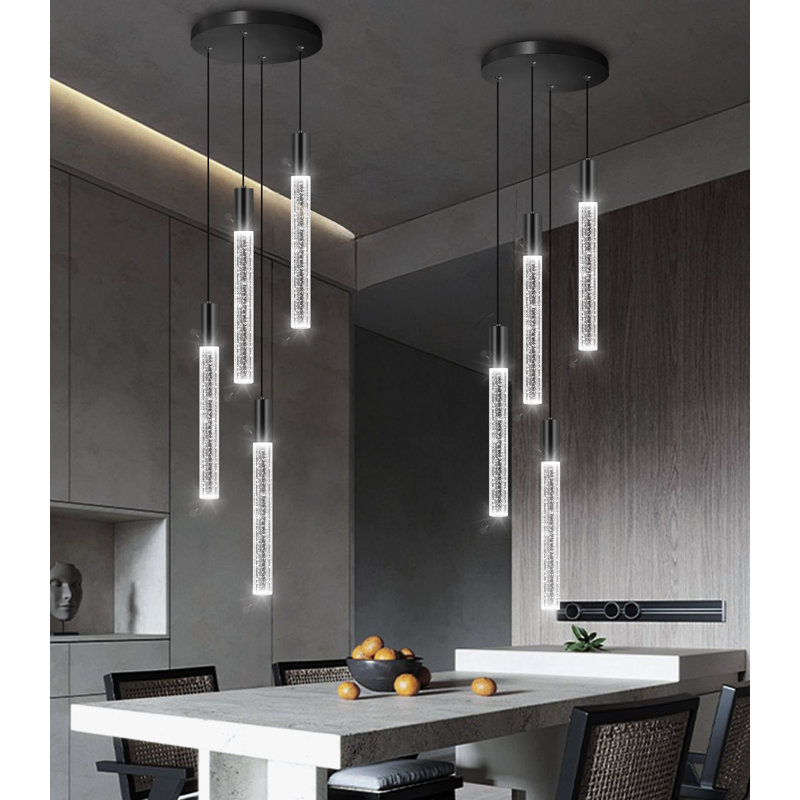 Led Dimmable Kitchen Island Pendant Light, 70.8" H x 12" W x 12" D, Matte Black, 4