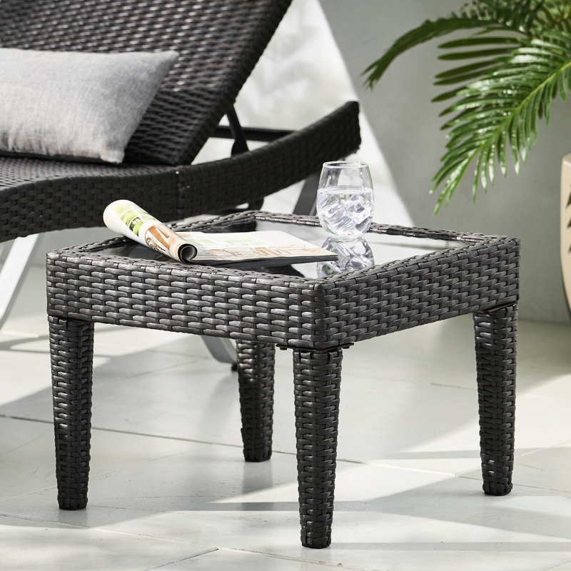 Table d'appoint grise avec verre et résistance à la pluie