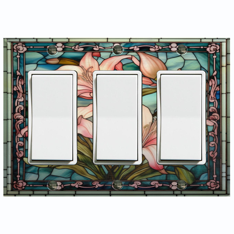 Couvercle de plaque d'interrupteur en métal; Fauteuil à bascule GFI de taille 3 US - image imprimée de fleurs en verre coloré