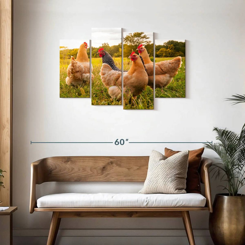 Poulets Brampt à la recherche de nourriture, H 27 po x l 43 po