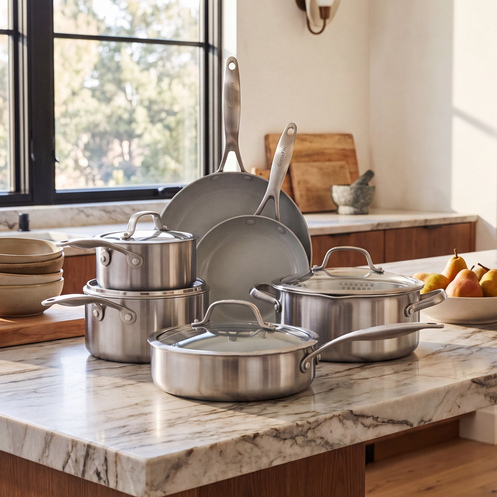 GreenPan Venice Pro Tri-Ply Stainless Steel Healthy Ceramic Nonstick 10 Piece Cookware Set