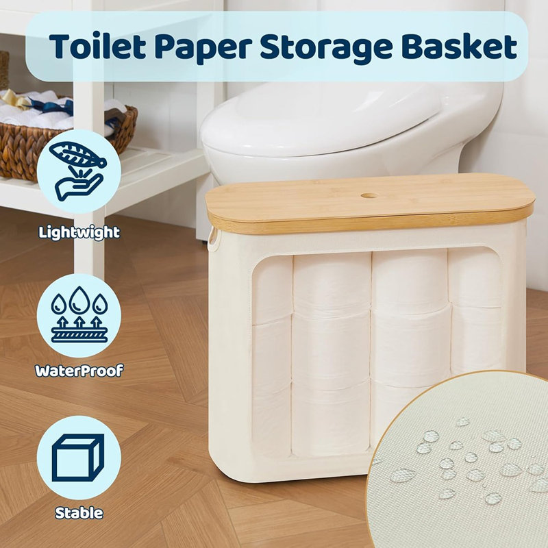 Rangement pour papier hygiénique avec couvercle - Organisateur de salle de bain autoportant beige pouvant contenir jusqu'à 12 rouleaux