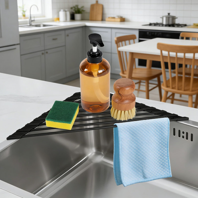 Sink Rack - Foldable Heat-Resistant Drying Mat With Non-Slip Silicone & 304 Stainless Steel, Space-Saving Corner Dish Rack For Countertop